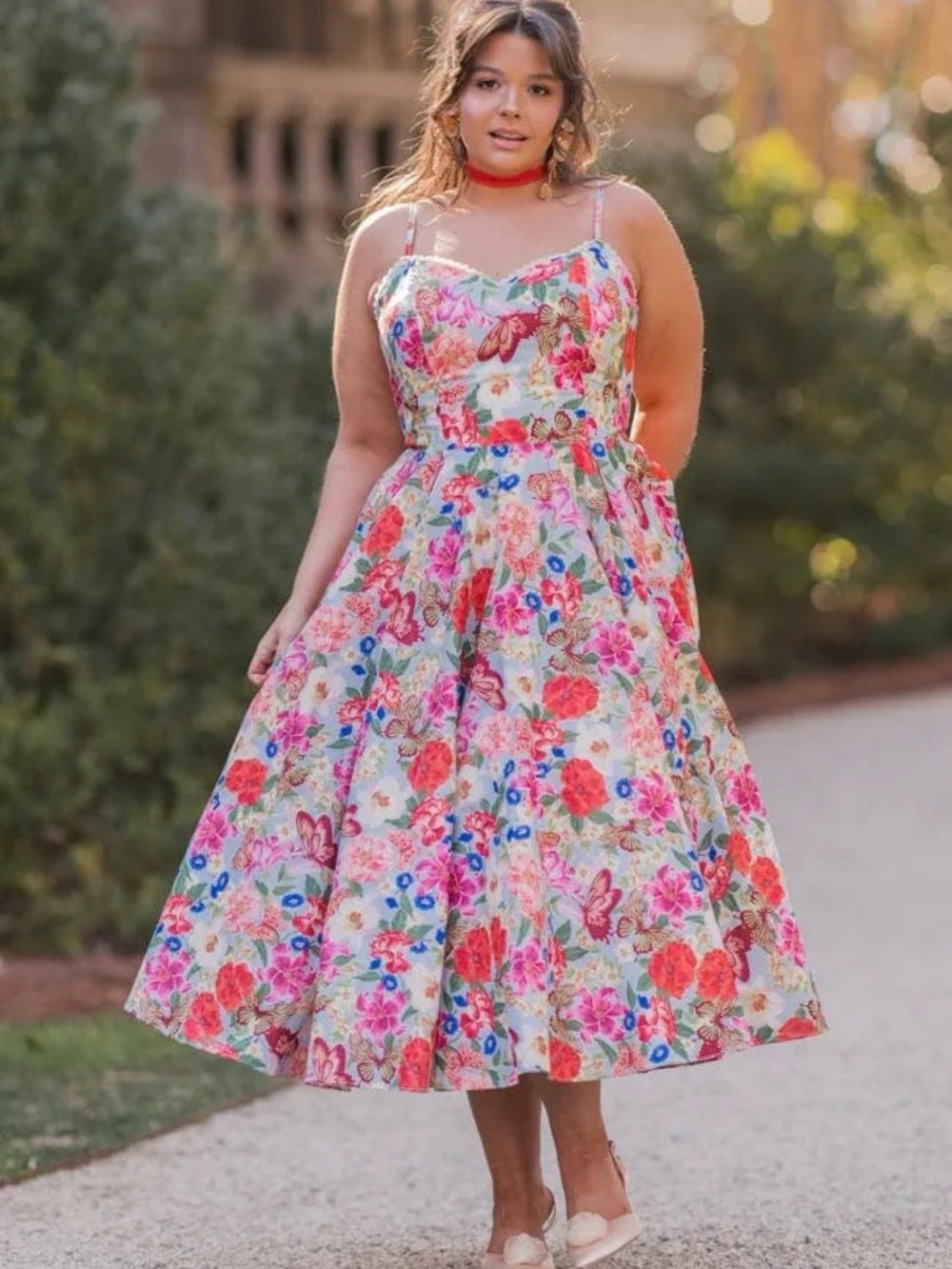 JessaKae Kelly Floral Fit-and-Flare Midi Dress in Floral Kaleidoscope